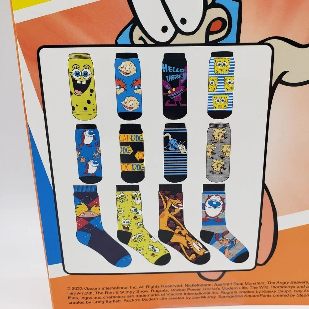 Nickelodeon Retro 90's Socks Spongebob Cartoons Adult Size 6-12 Crew &‎ Low Cut